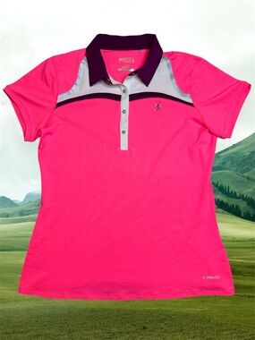 Annika Women’s Neon Pink Short-Sleeve Golf Tennis Polo sz M SPF 50 DryTec